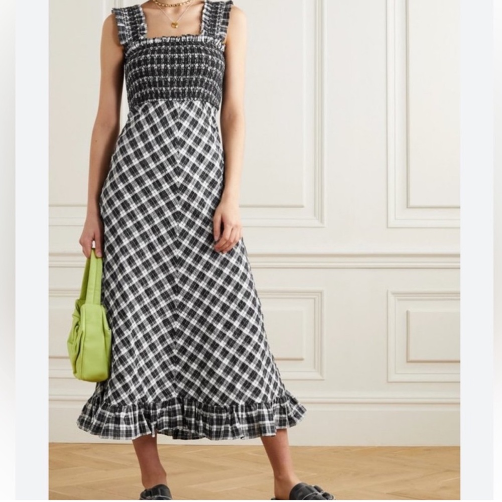 GANNI Black & White Plaid Dress